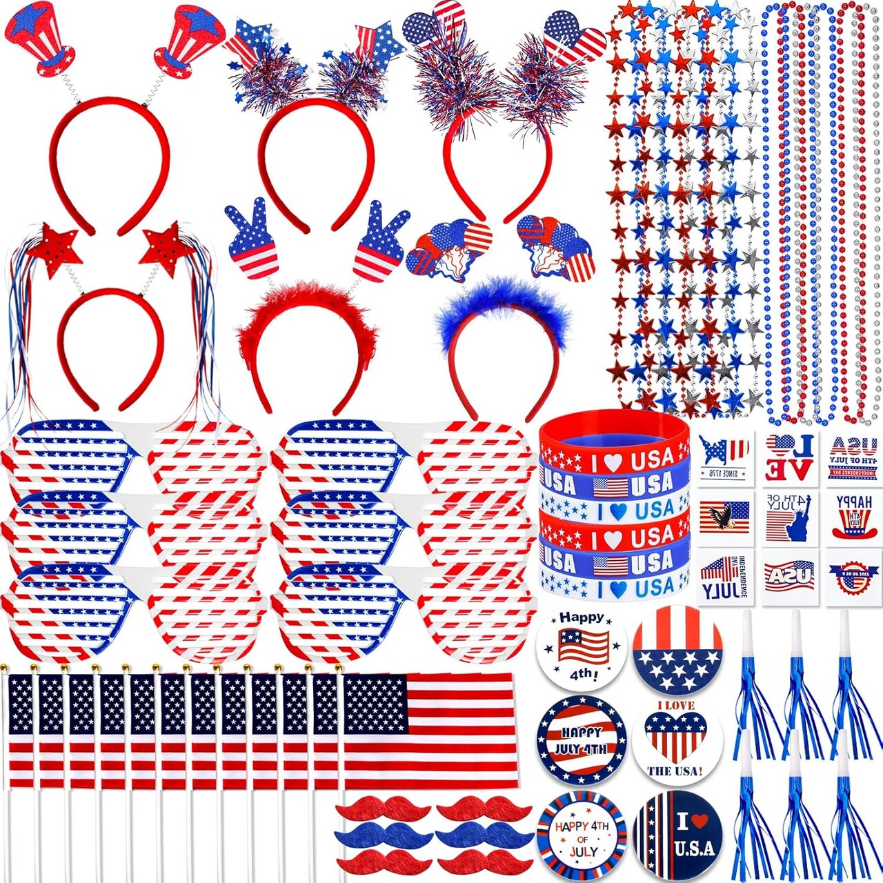 4th of July Accessories Bulk Party Supplies, 146Pcs Patriotic Party Favors Set
